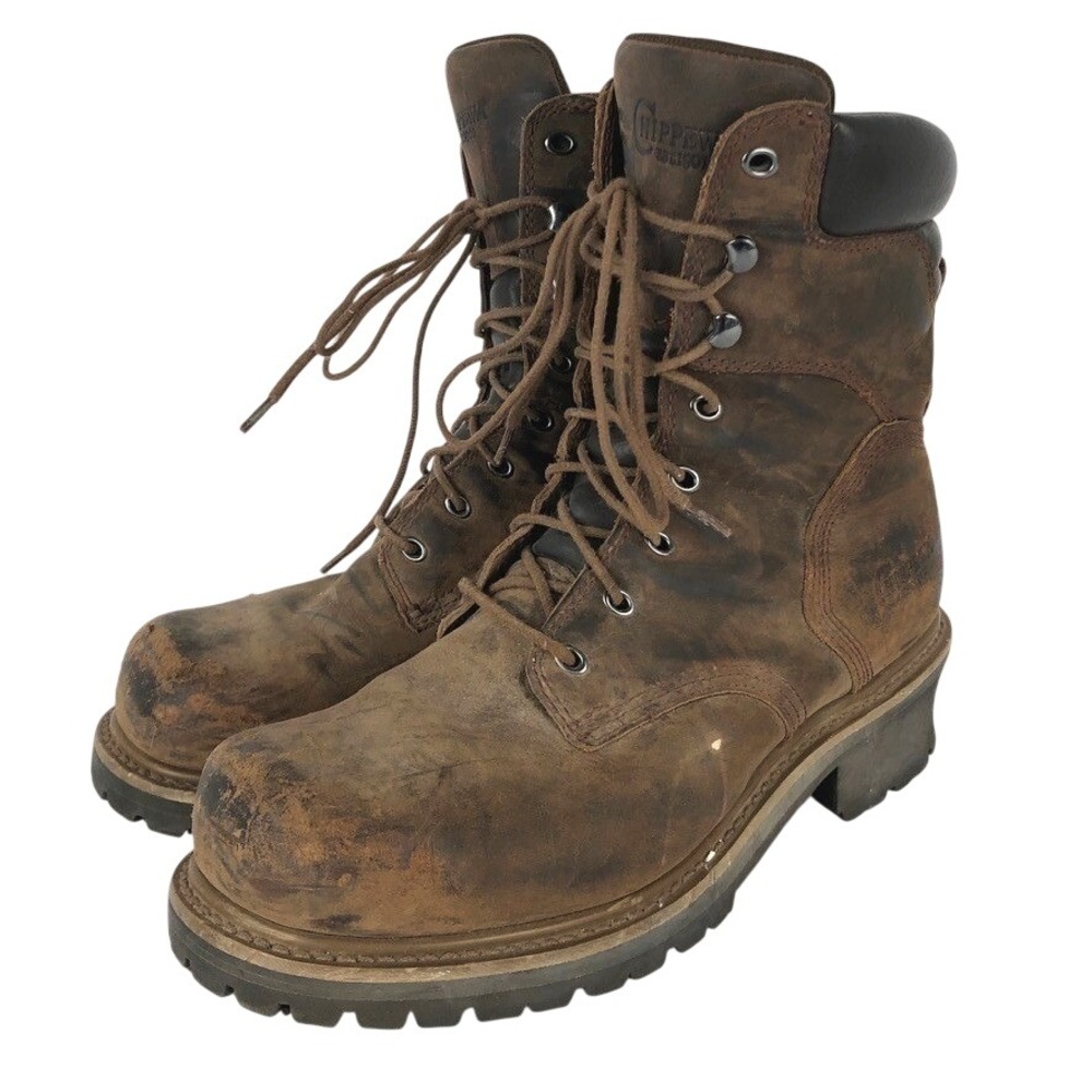 CHIPPEWA 55026 Leather Steel Toe Logger Work Boots Men's 11M Brown Lace Up